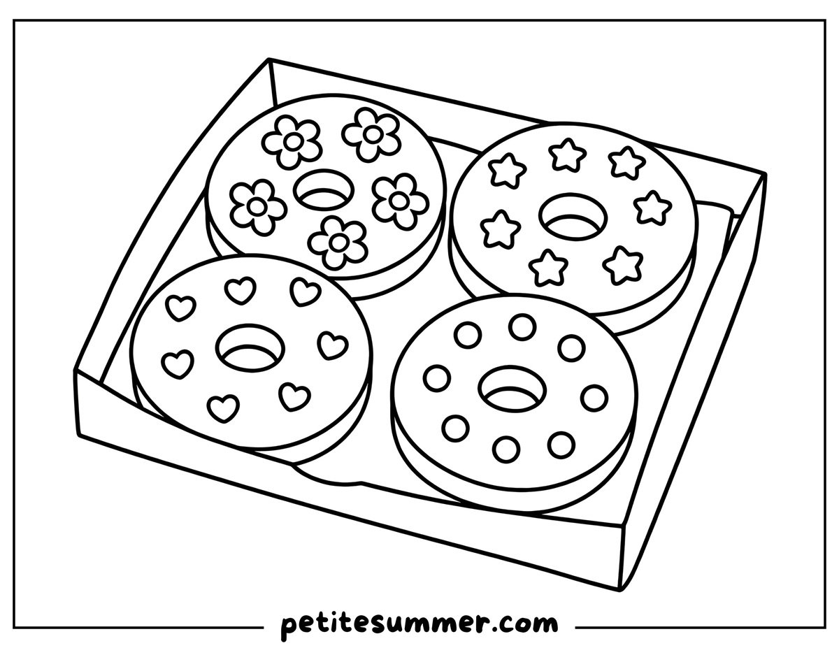 donuts in a box coloring page