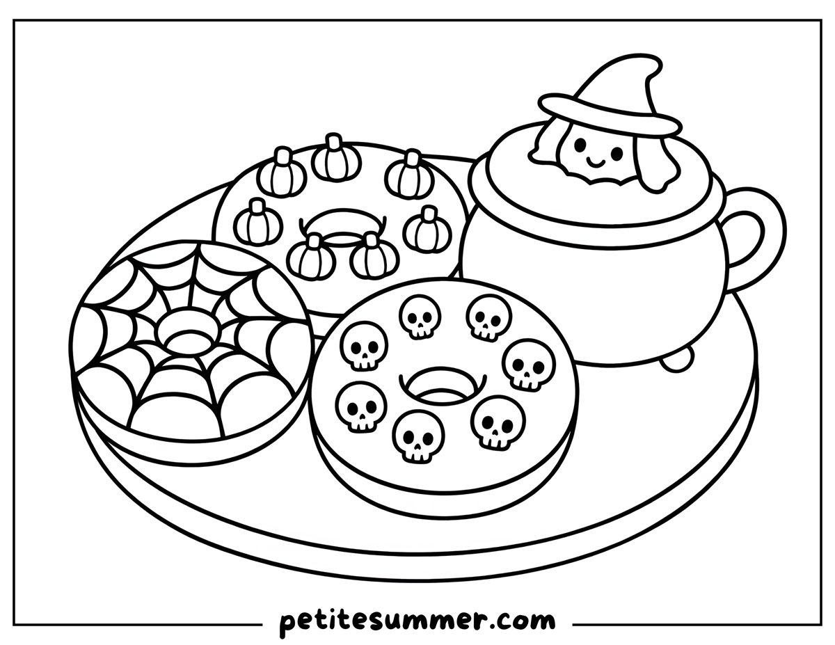 halloween donuts coloring page