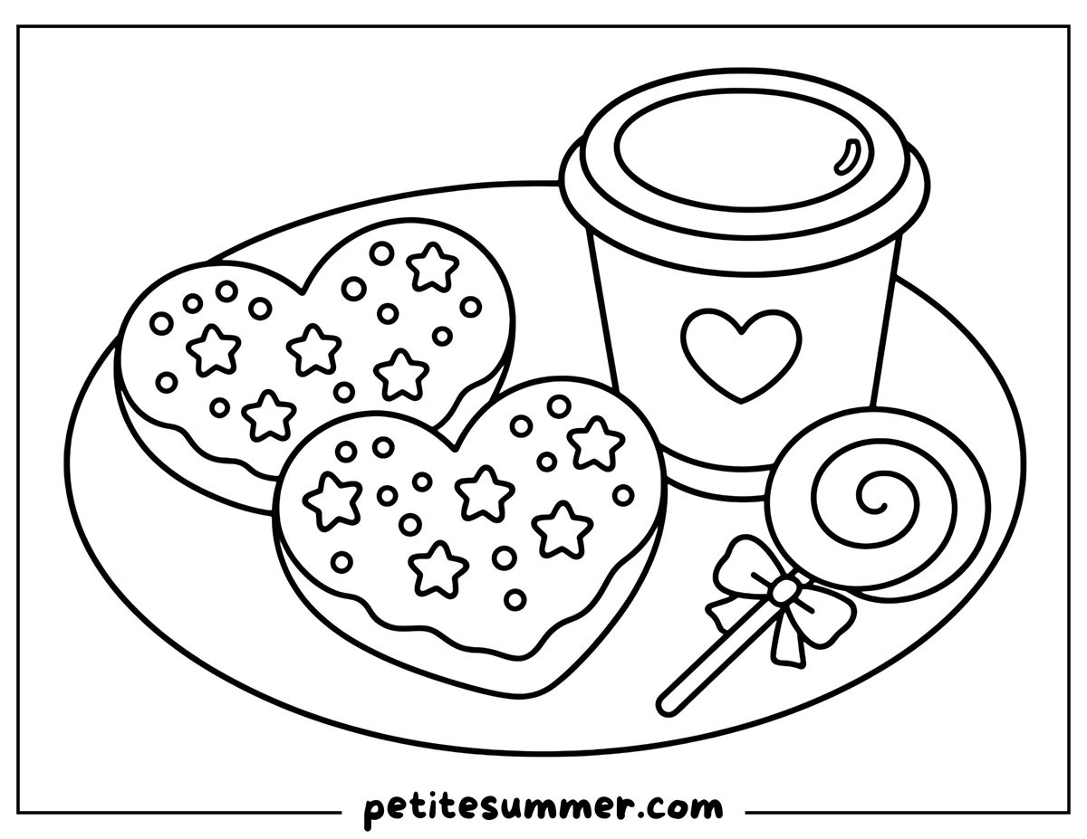 heart donuts coloring page