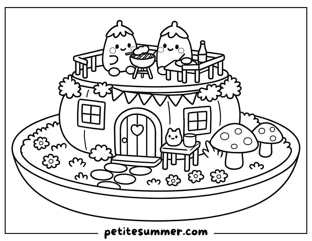 barbecue on pumpkin house coloring page