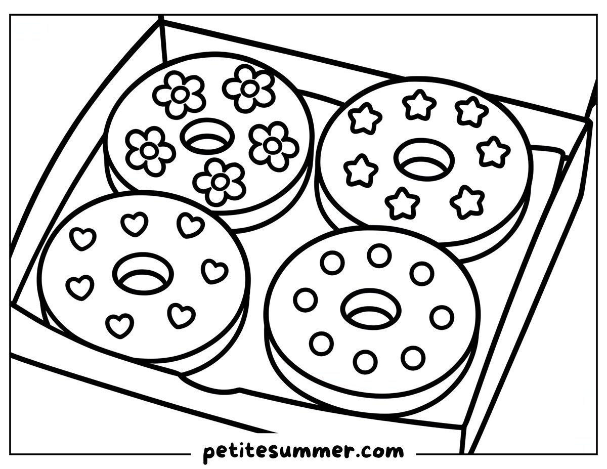 donuts in a box coloring page