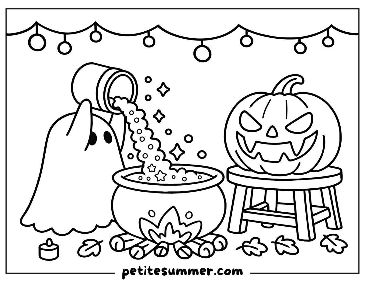 ghost caldron coloring page