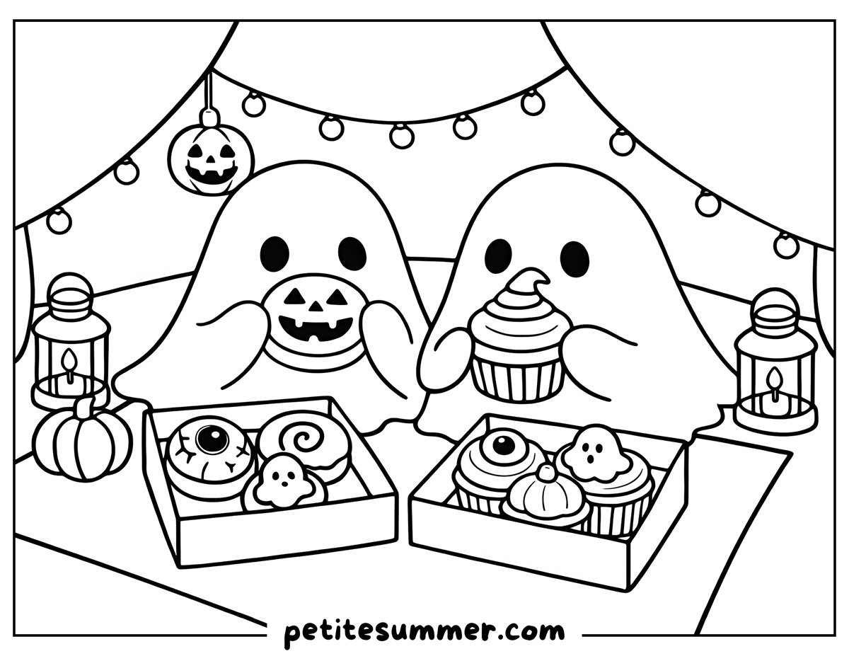 ghosts in a tent coloring page