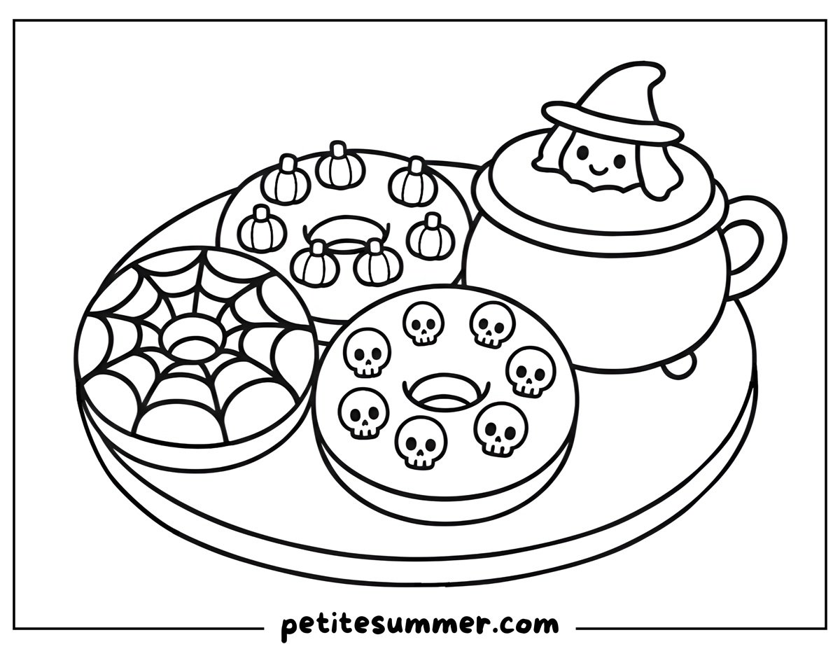 halloween donuts coloring page