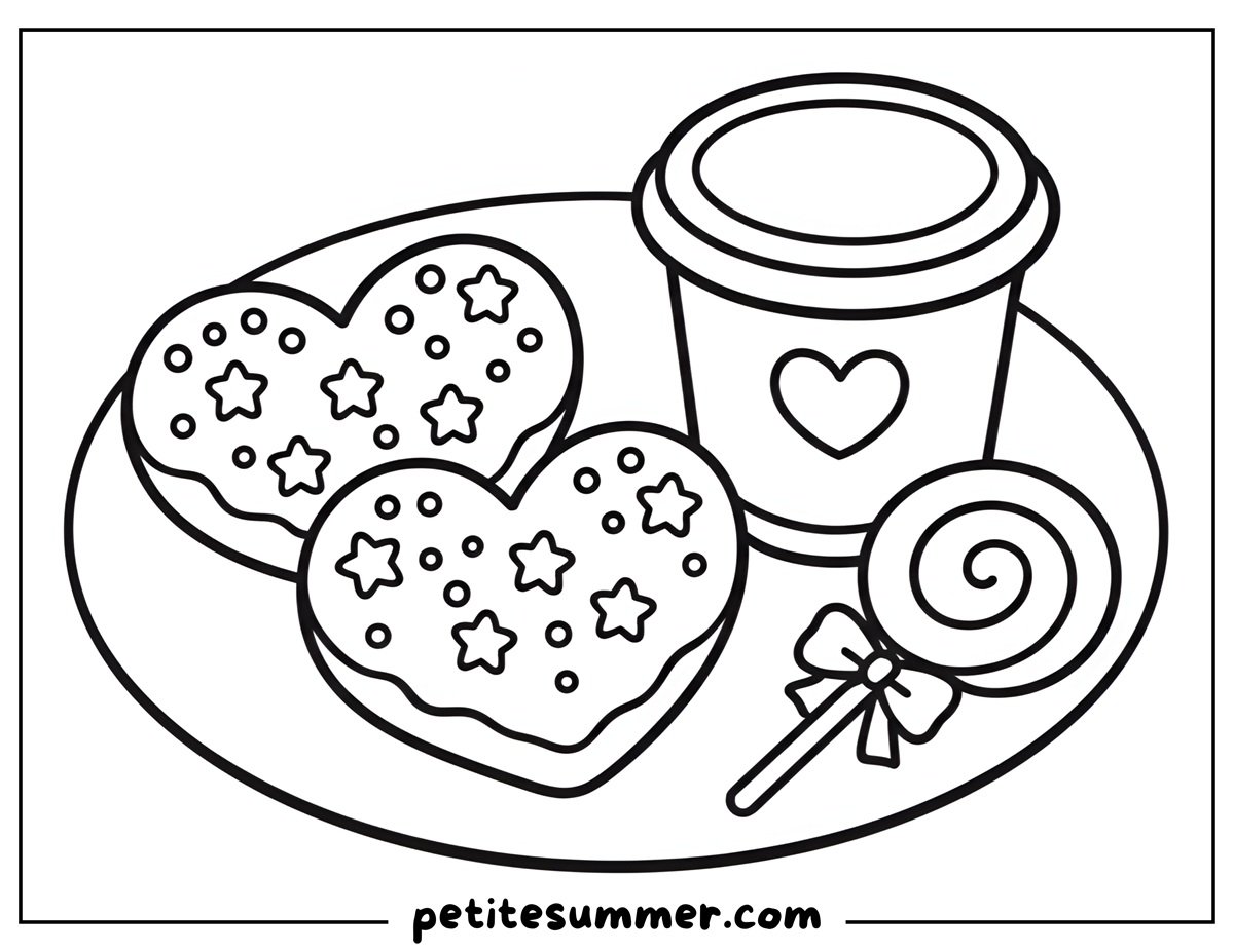heart donuts coloring page