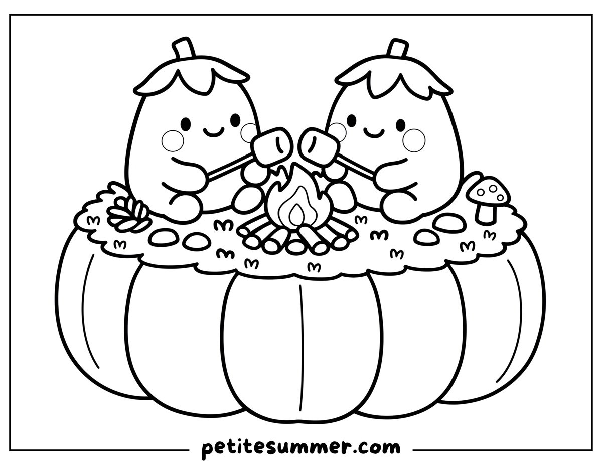 pumpkin and marshmallows coloring page
