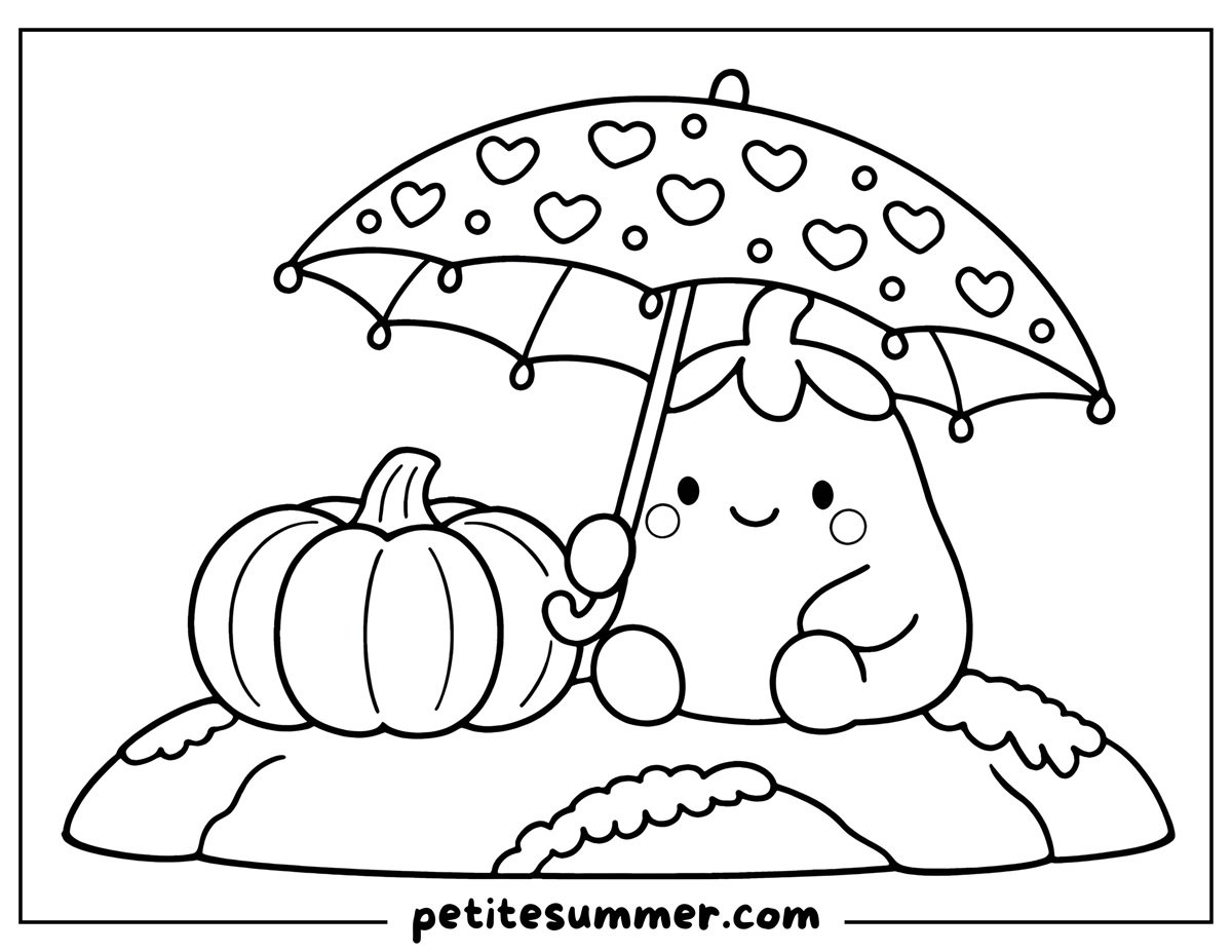 pumpkin under an umbrella coloring page