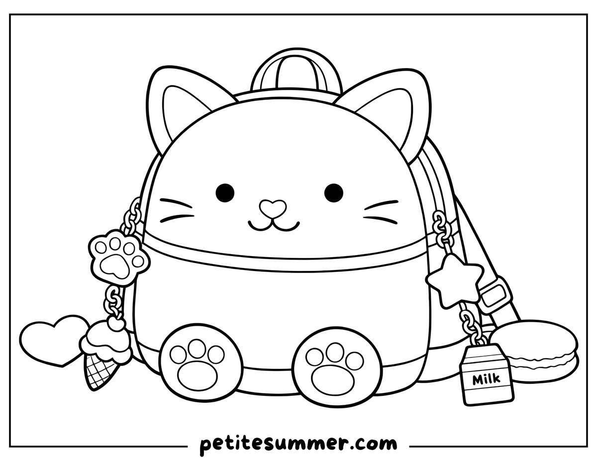 cat backpack coloring page