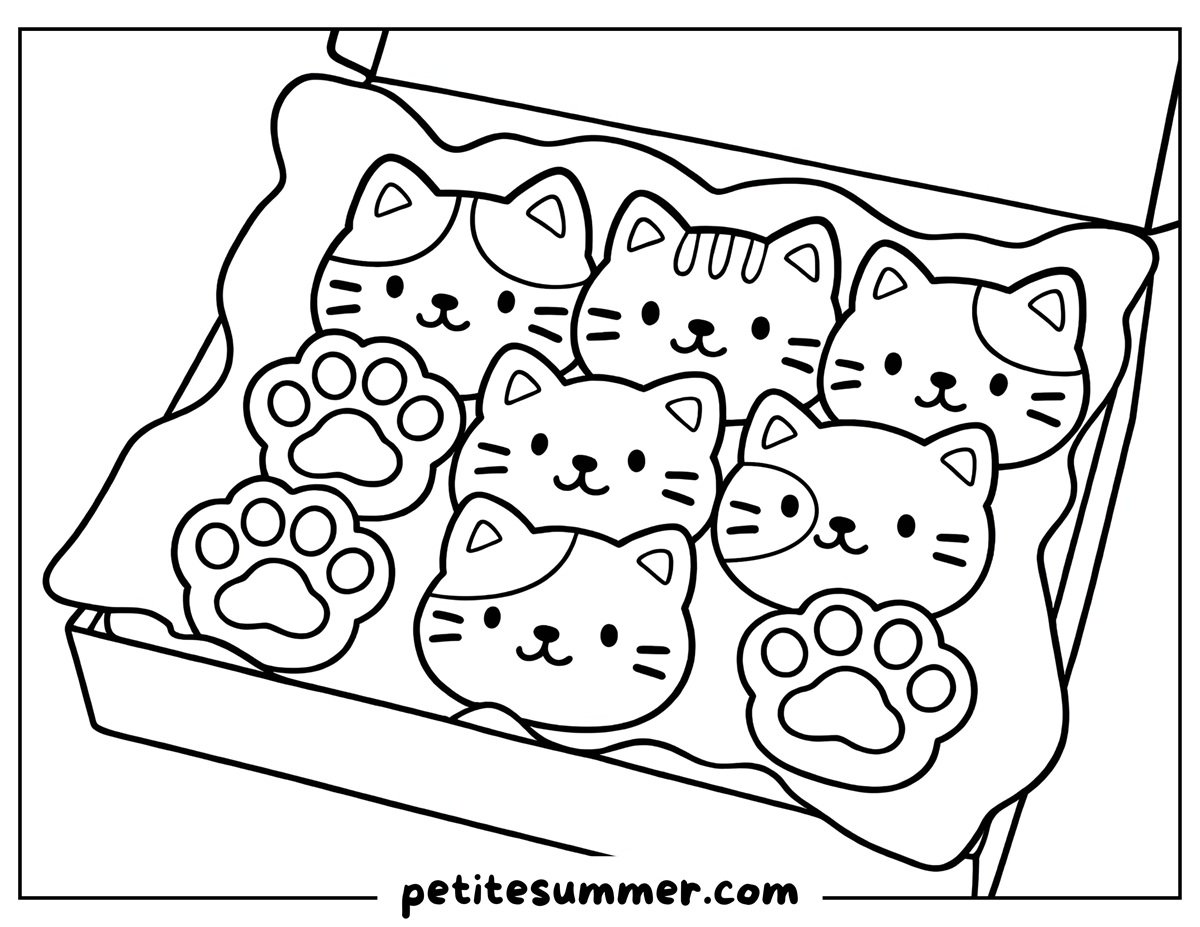 cat shaped cookies coloring page