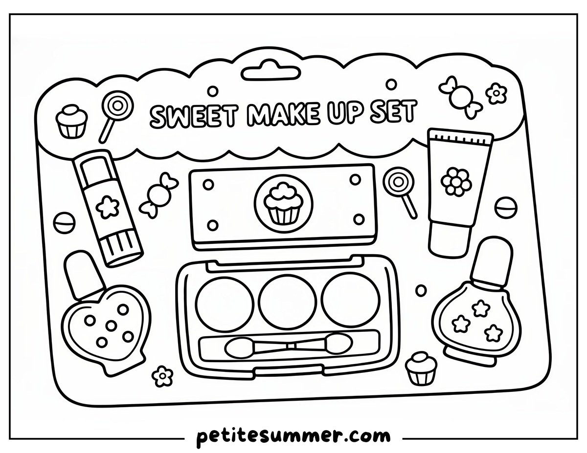 cute makeup set coloring page