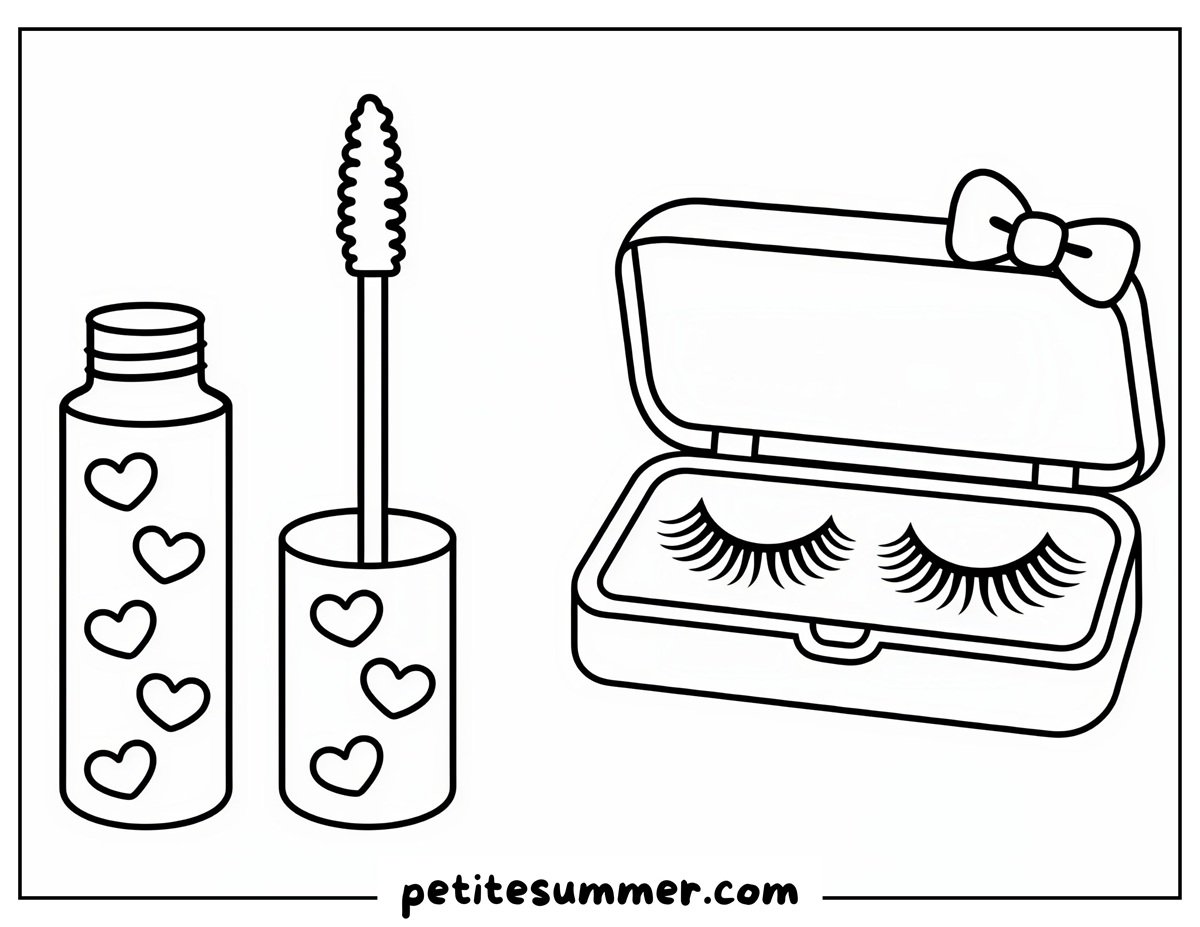 eyelash mascara and fake eyelashes coloring page