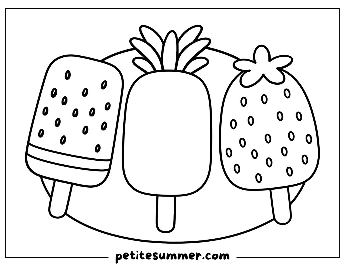 Fruit Popsicles Coloring Page