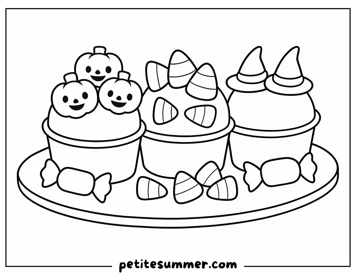 Halloween Ice Cream Cups Coloring Page