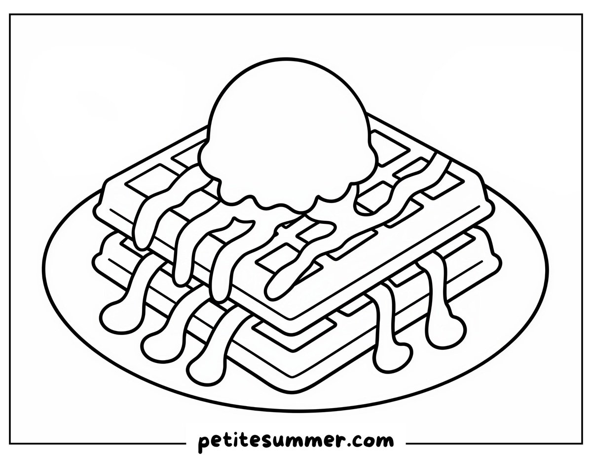 Ice Cream and Waffles Coloring Page