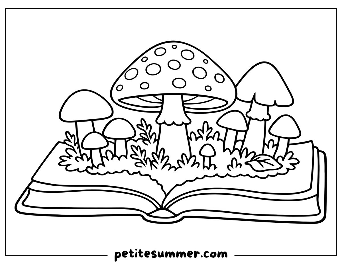 Mushroom Book Coloring Page