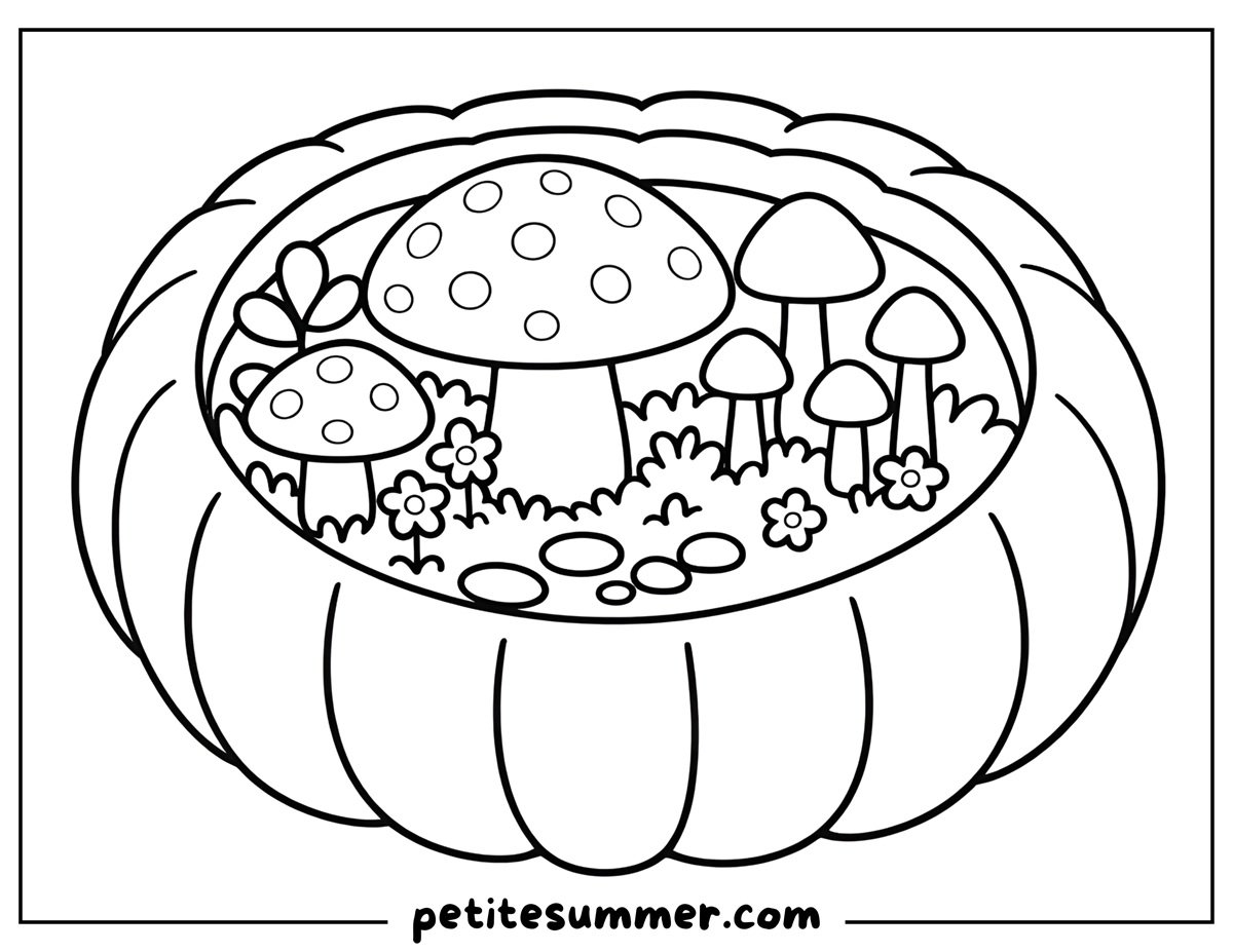 Mushroom Garden Coloring Page