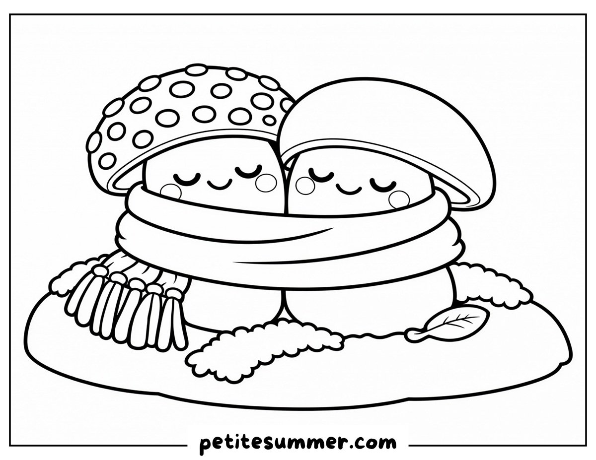 Mushroom Hug Coloring Page