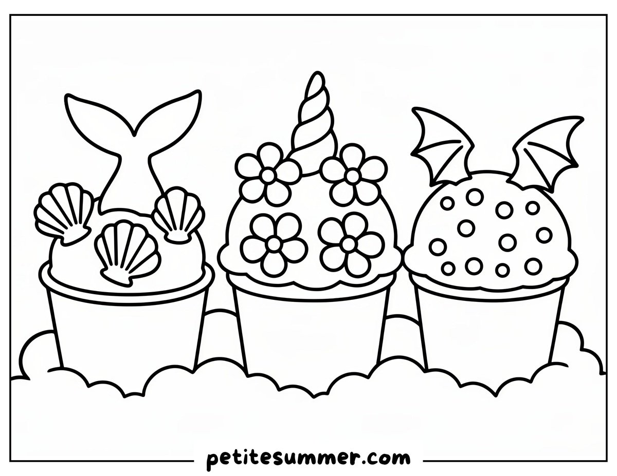 Mystical Ice Cream Cups Coloring Page