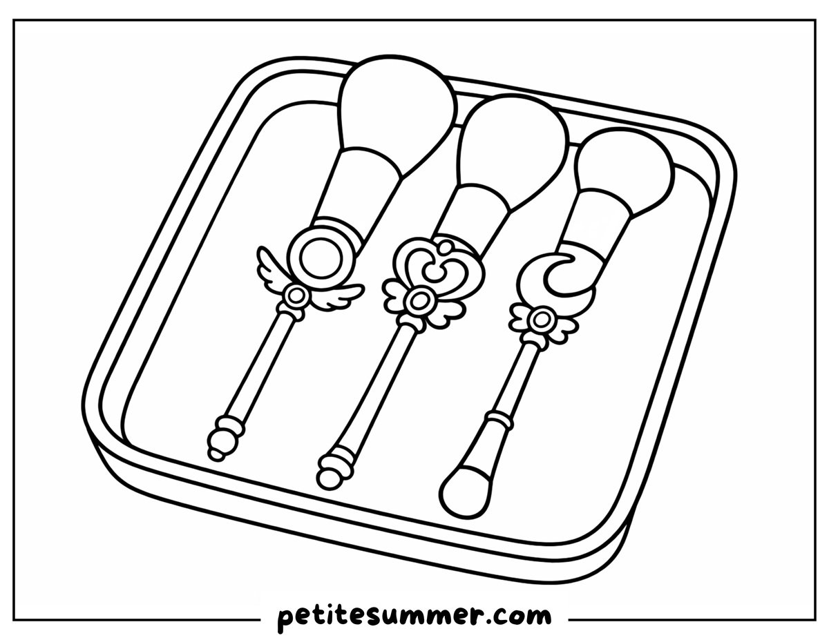whimsical makeup brushes coloring page