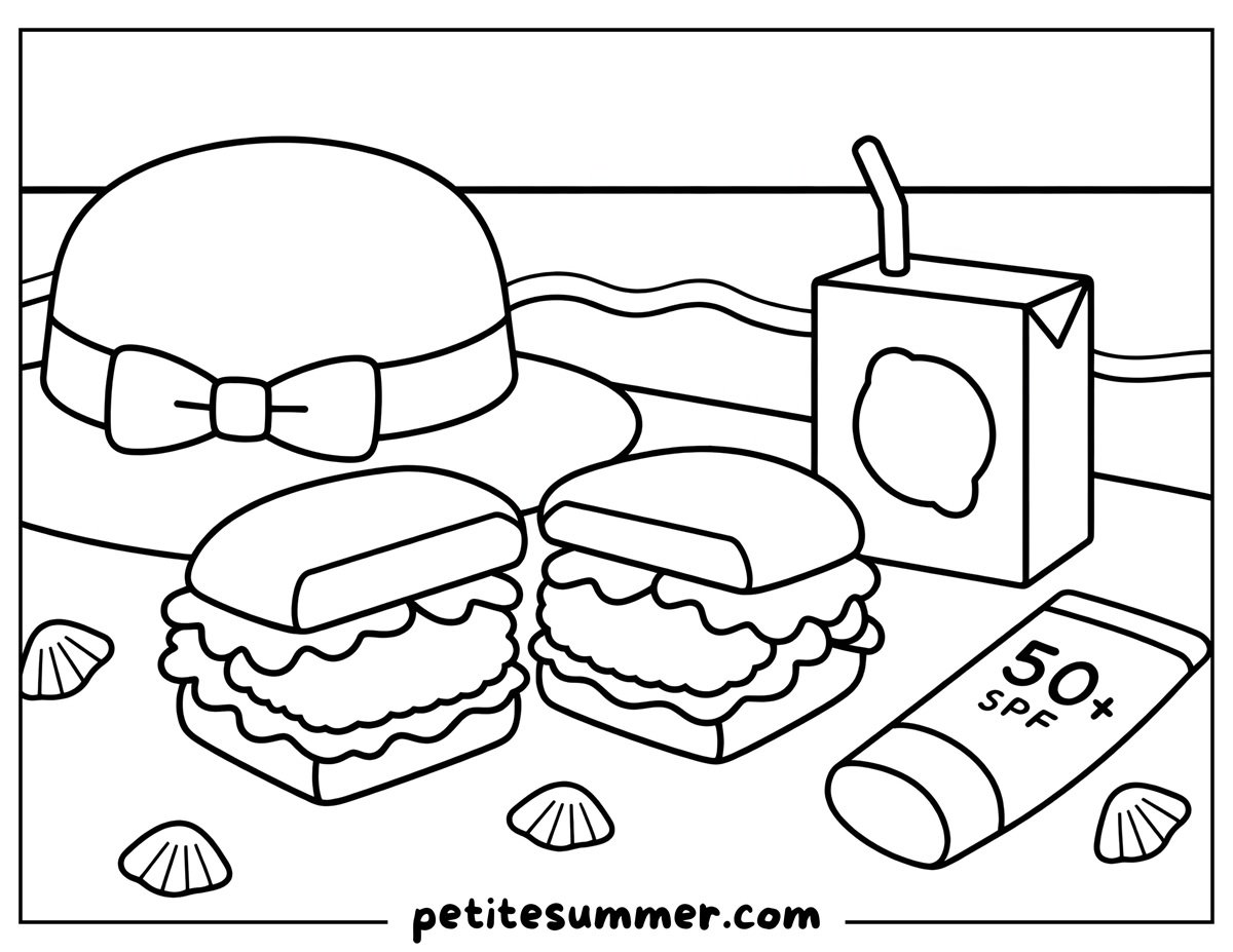 beach picnic coloring page