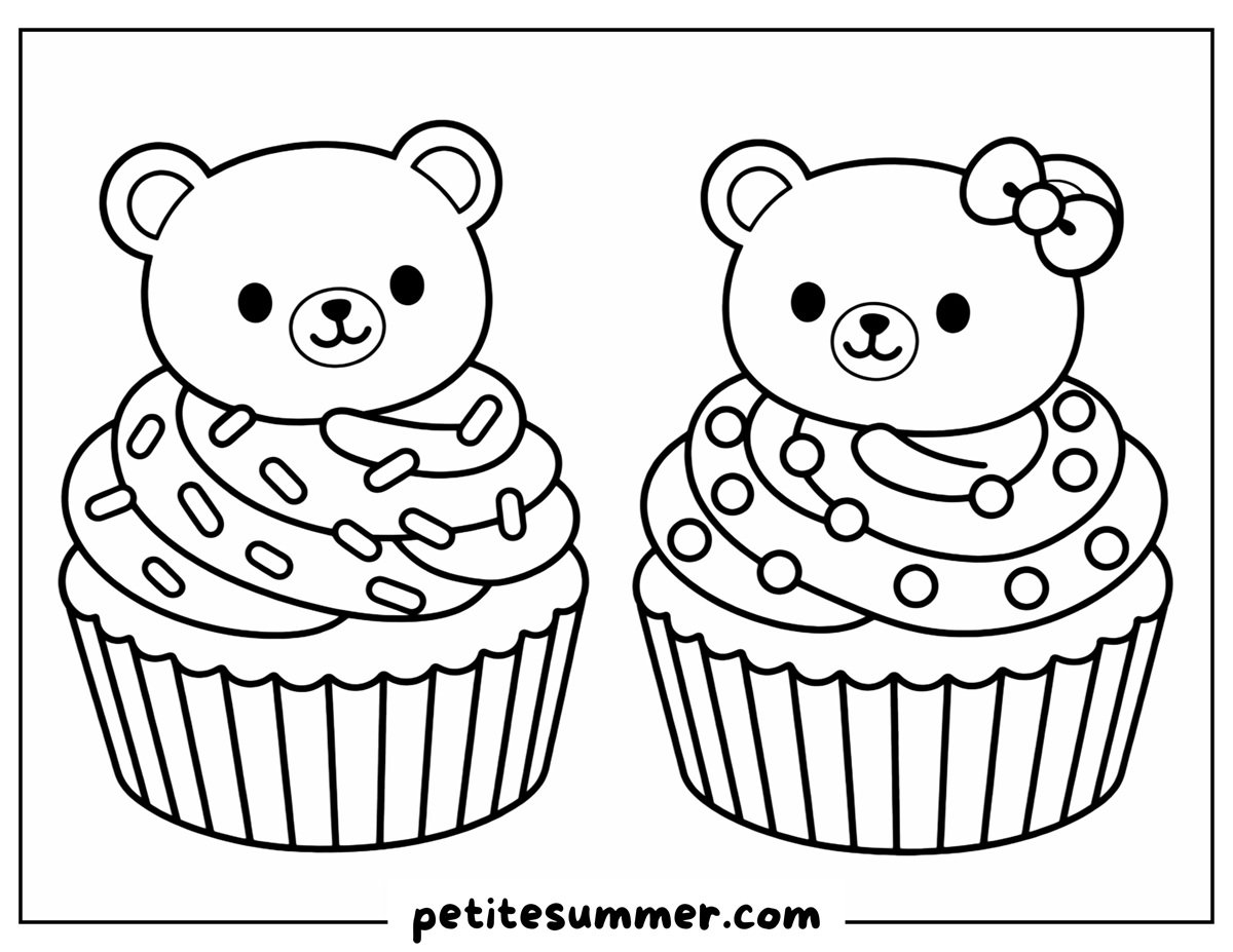 bear cupcakes coloring page