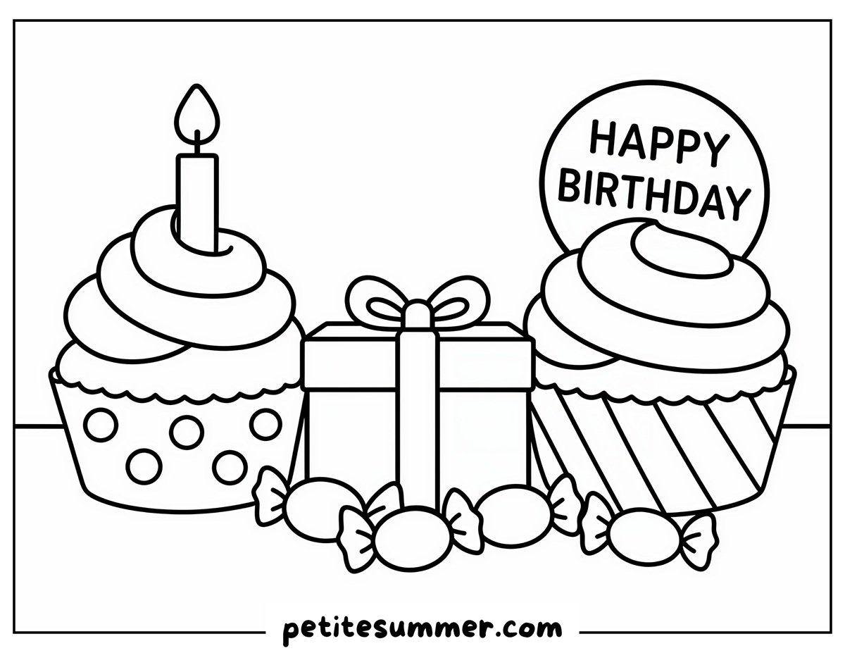 birthday cupcake coloring page