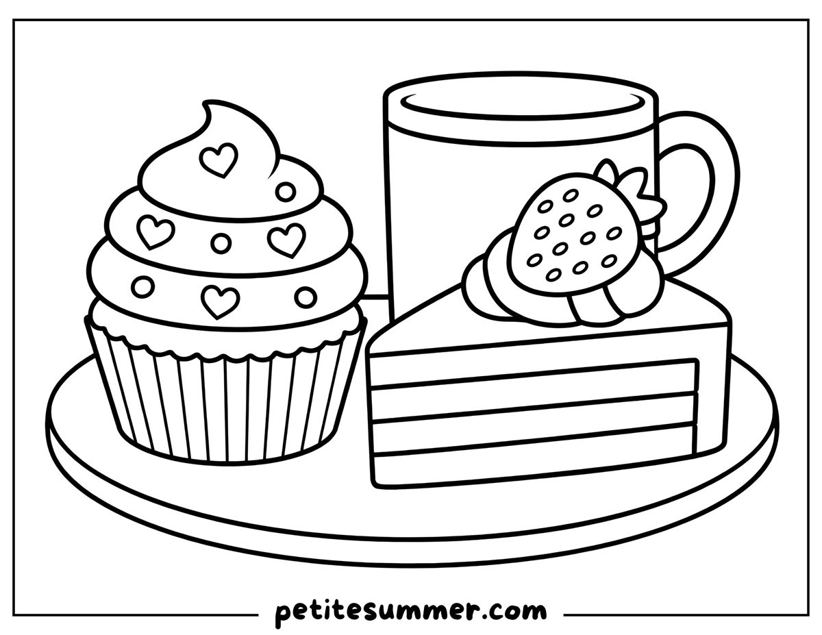 cupcake and cake coloring page