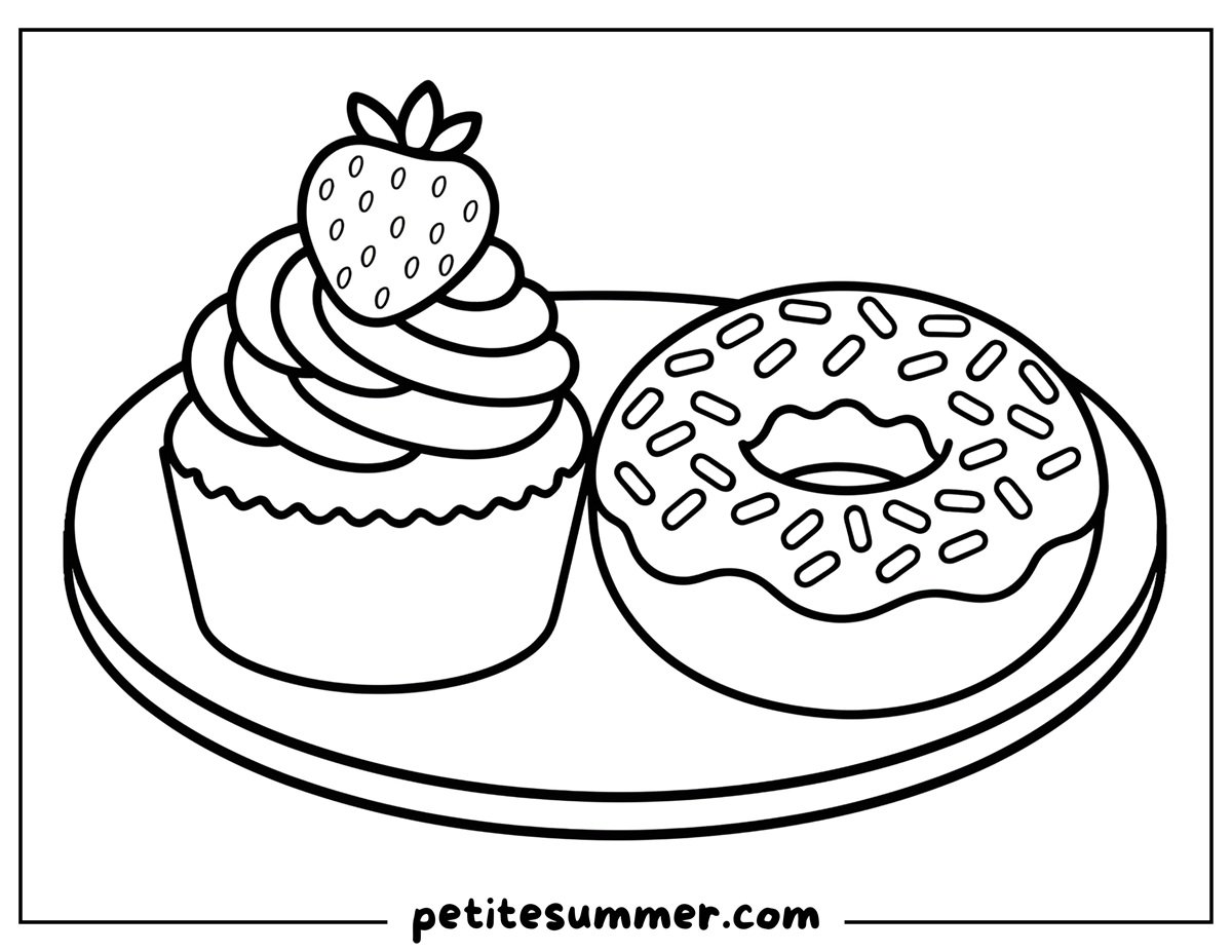 cupcake and donut coloring page