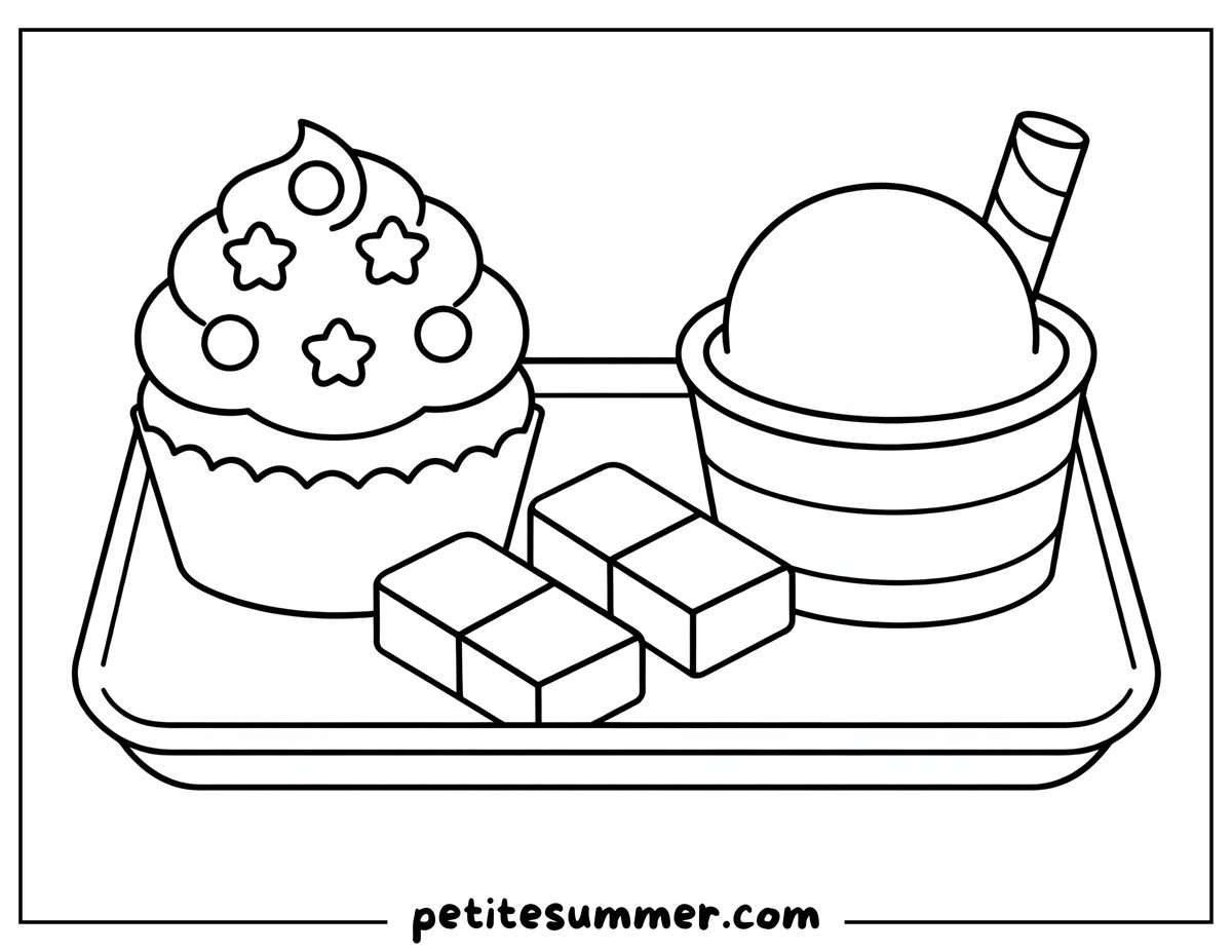 cupcake and ice cream coloring page