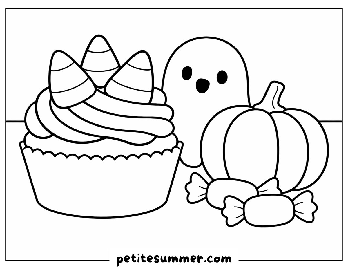 cupcake and pumpkin coloring page