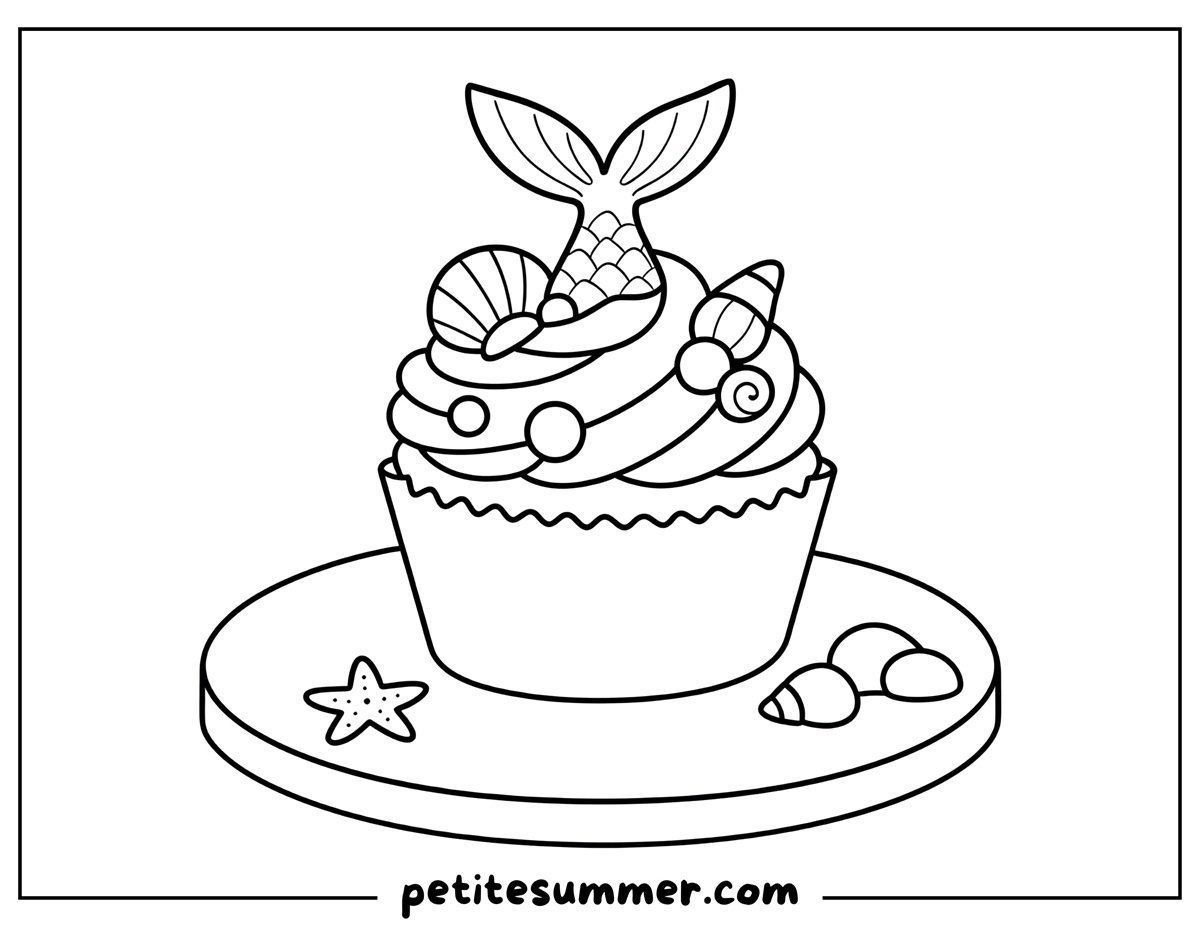 cupcake mermaid coloring page