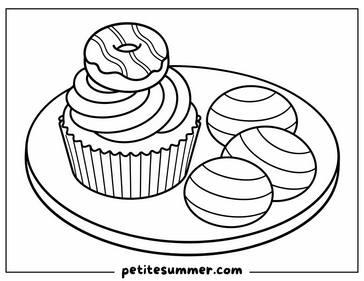 donut cupcake and cookies coloring page