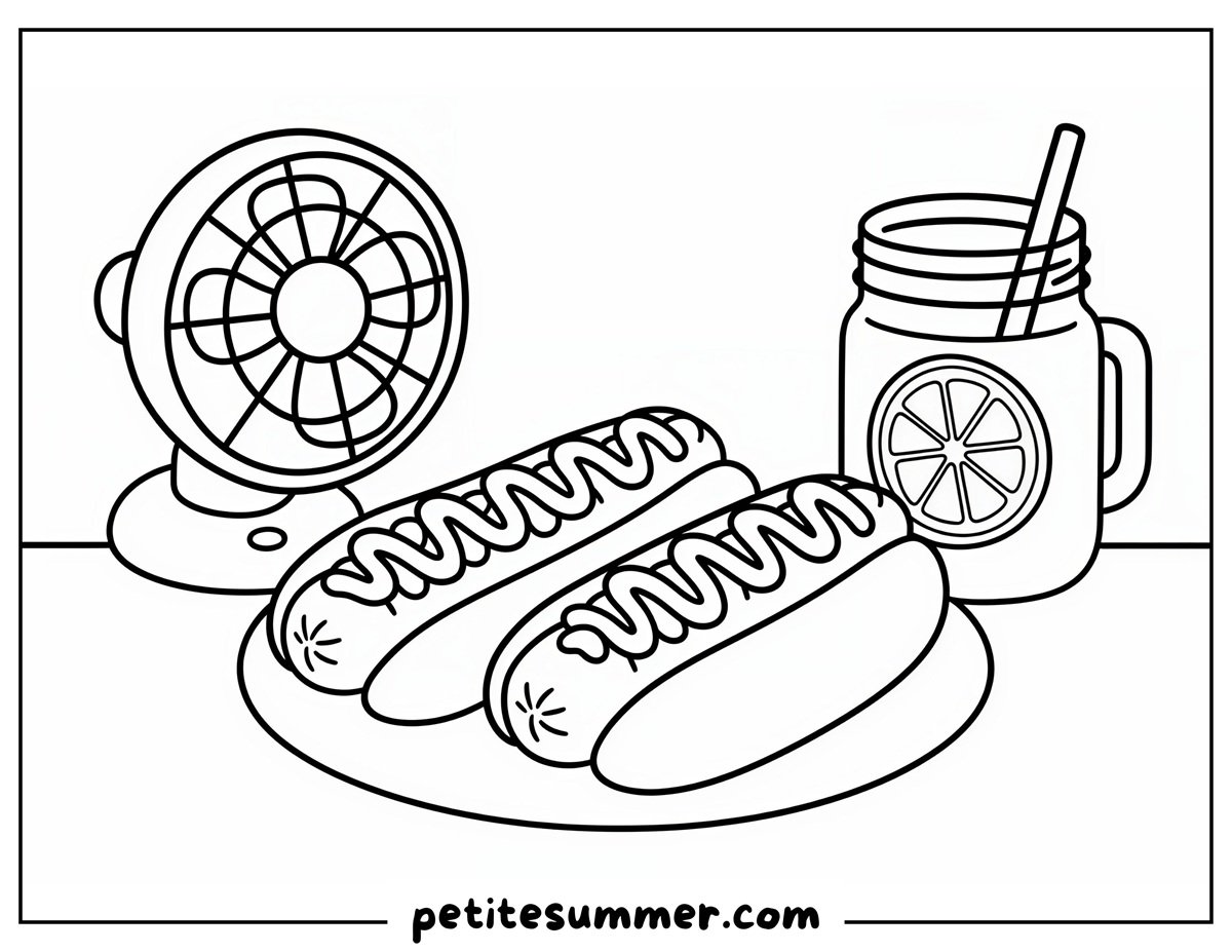 summer hotdogs coloring page