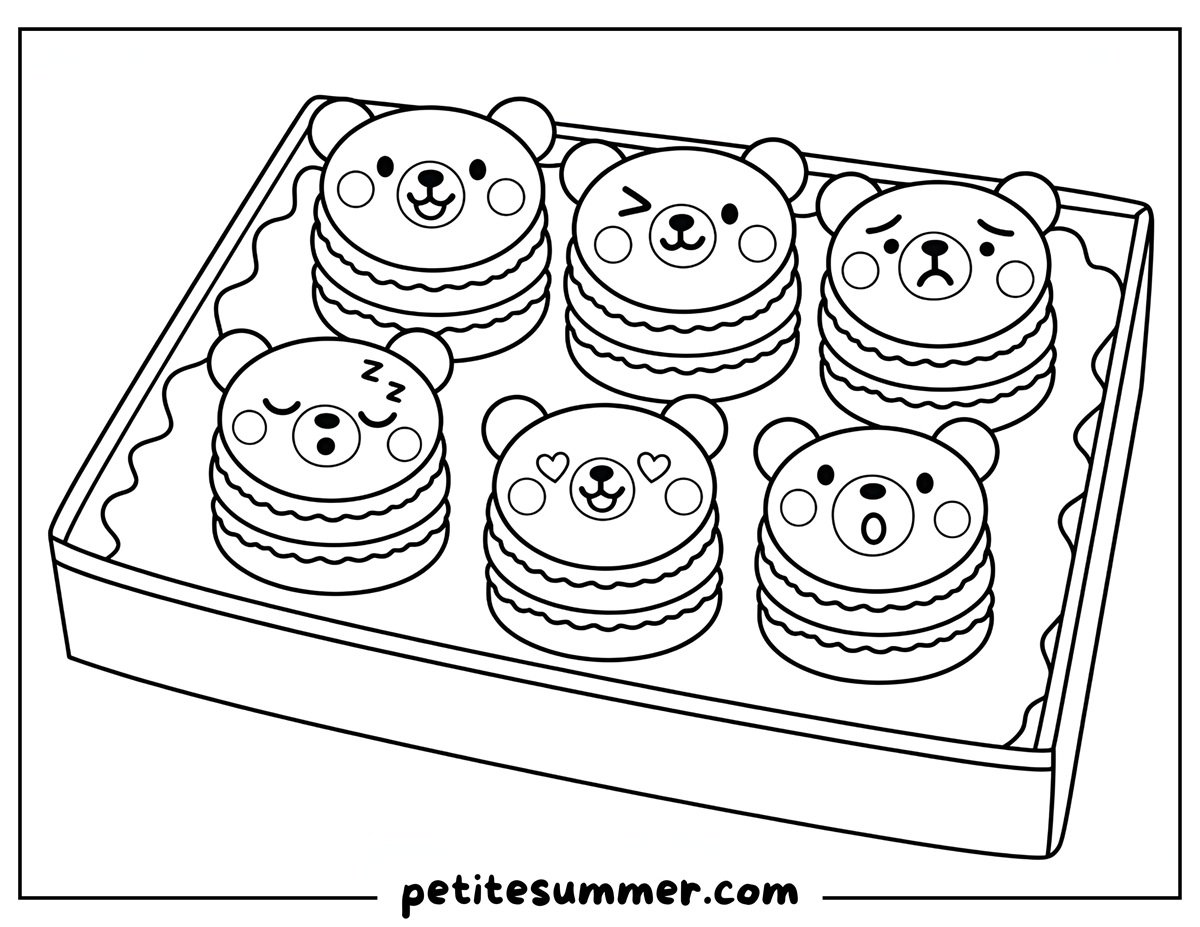 bear macarons coloring page