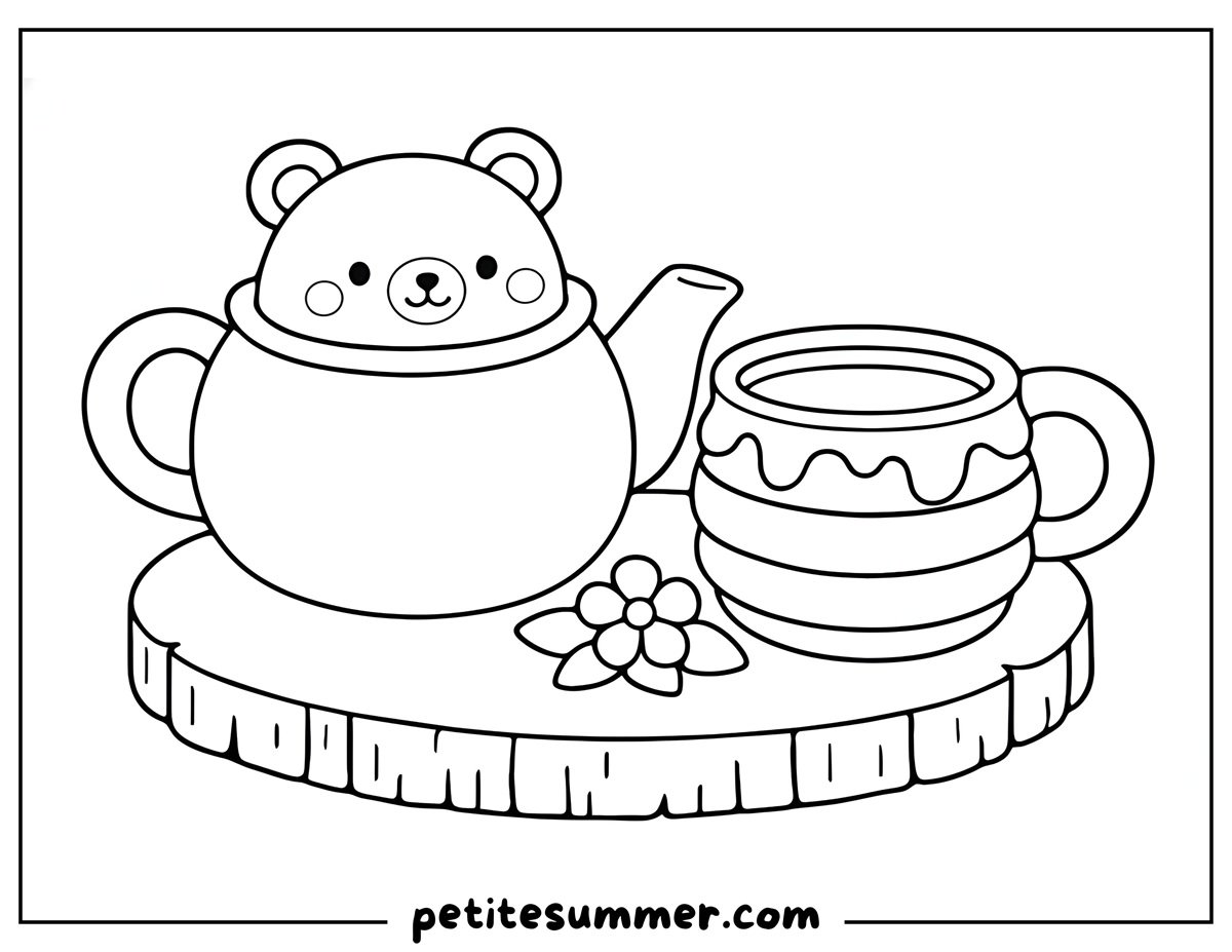 bear tea pot coloring page