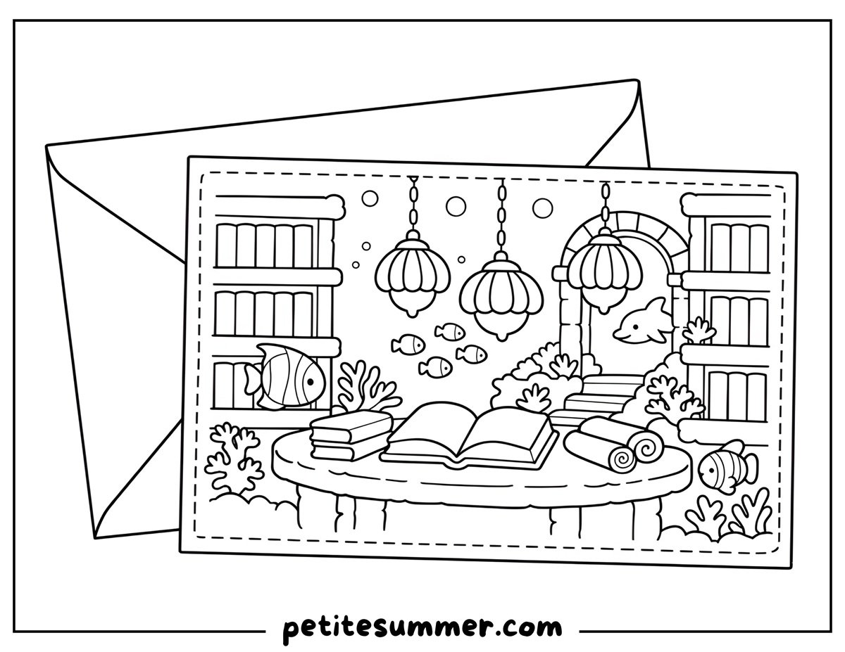underwater library coloring page