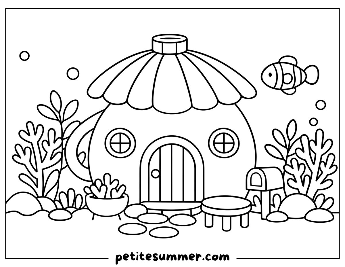 underwater teacup house coloring page