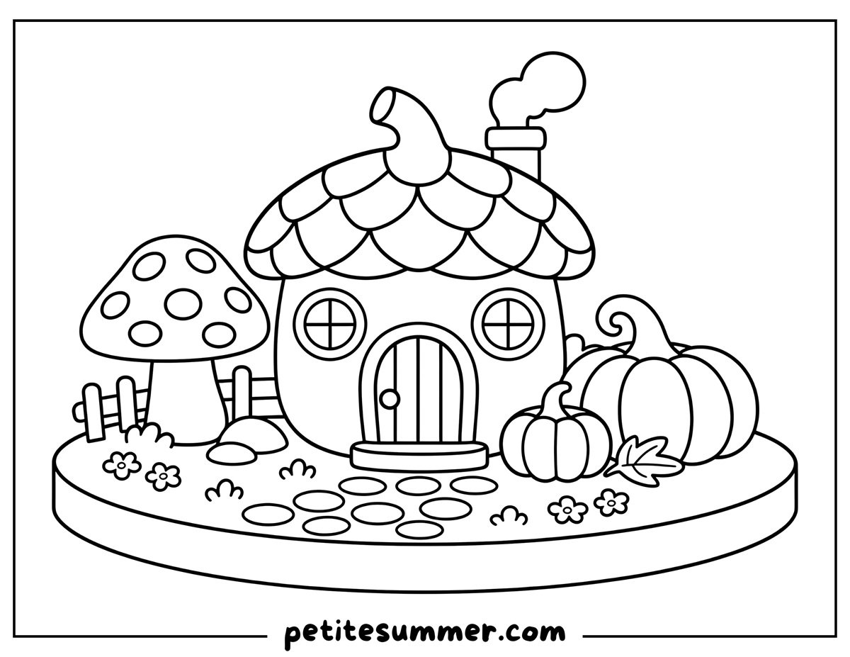 acorn house fall season coloring page