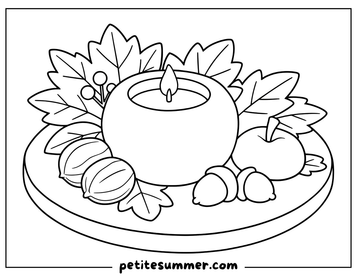 apple fall candle coloring page