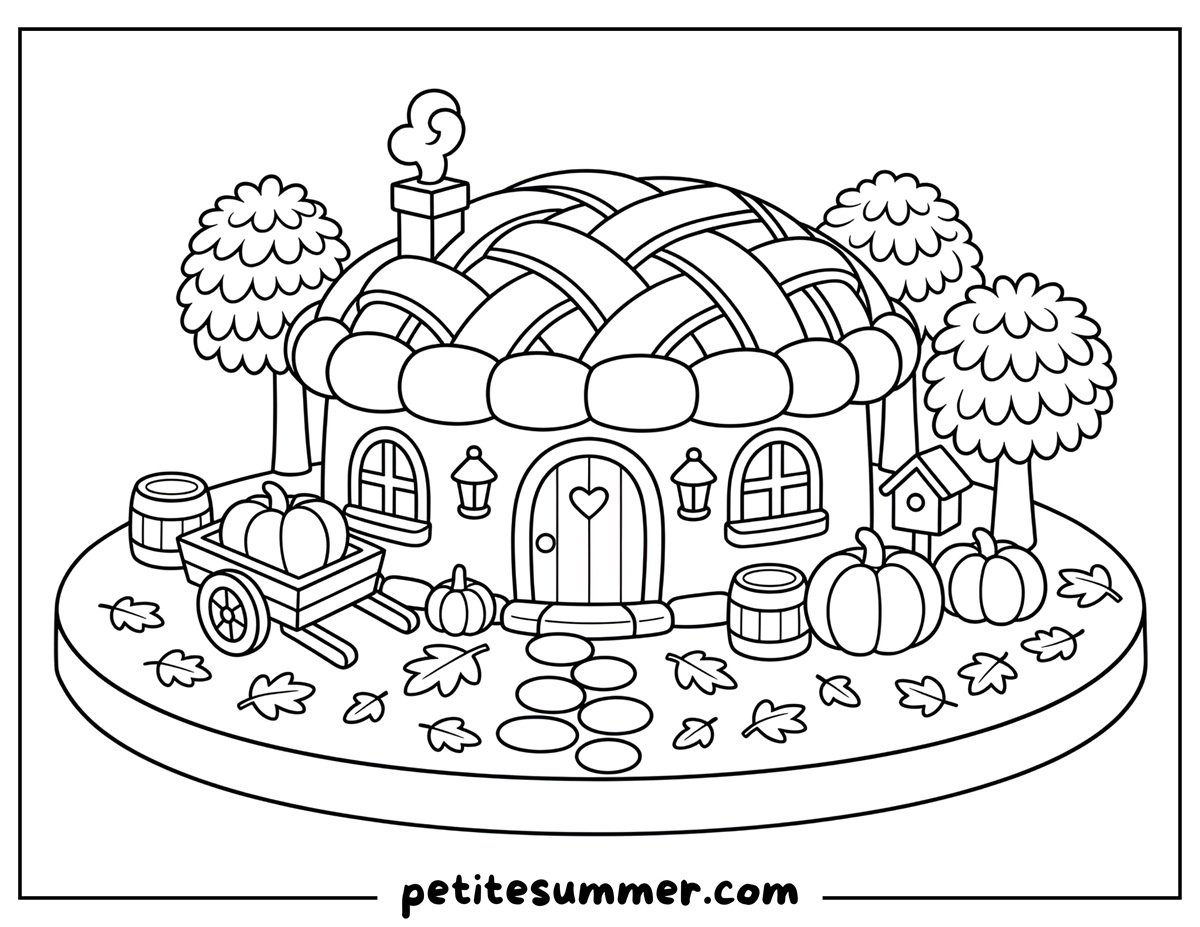 apple pie house fall season coloring page