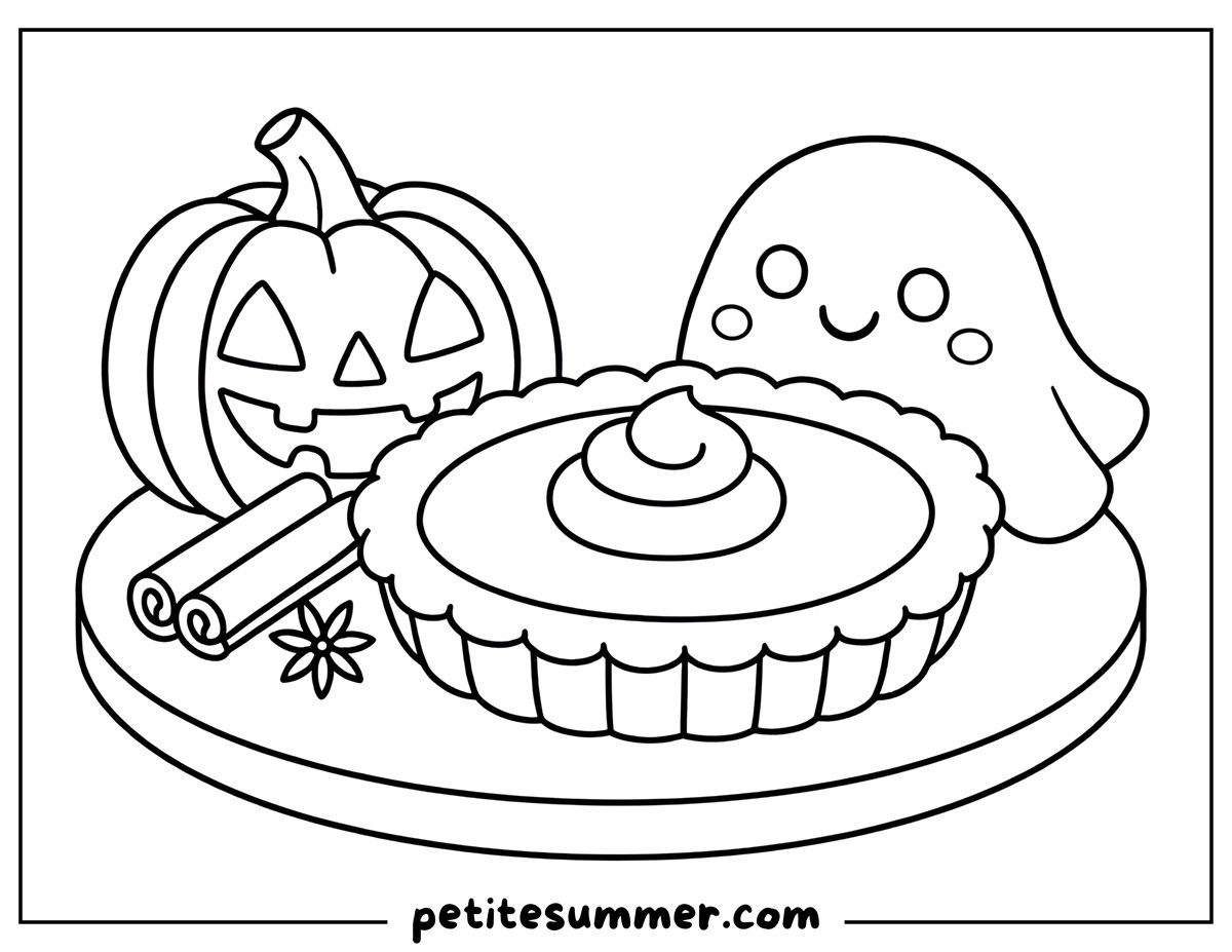 pumpkin pie and ghost coloring page
