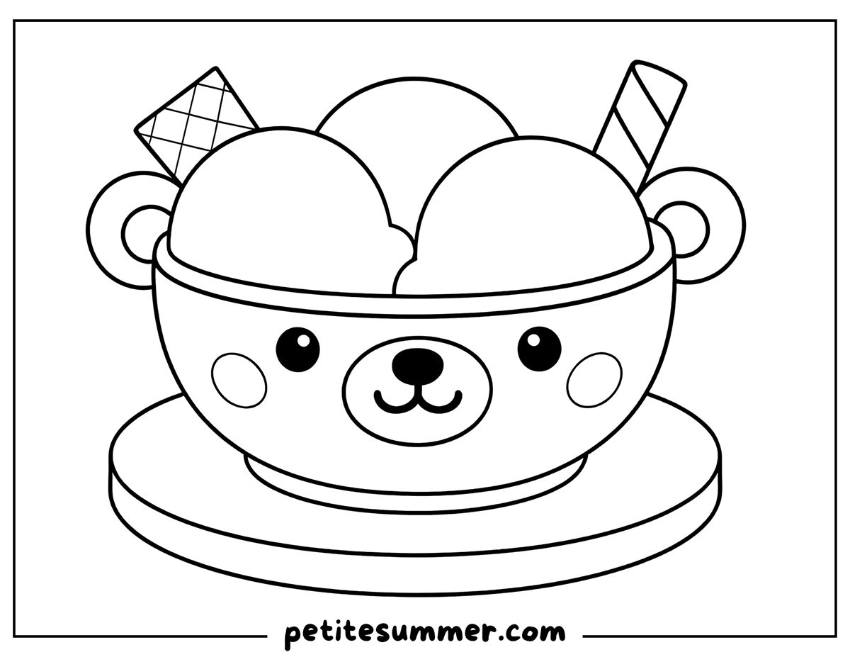 bear ice cream bowl coloring page