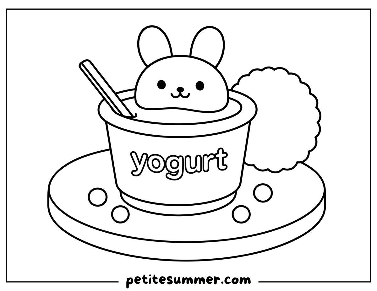 kawaii bunny cookie yogurt coloring page