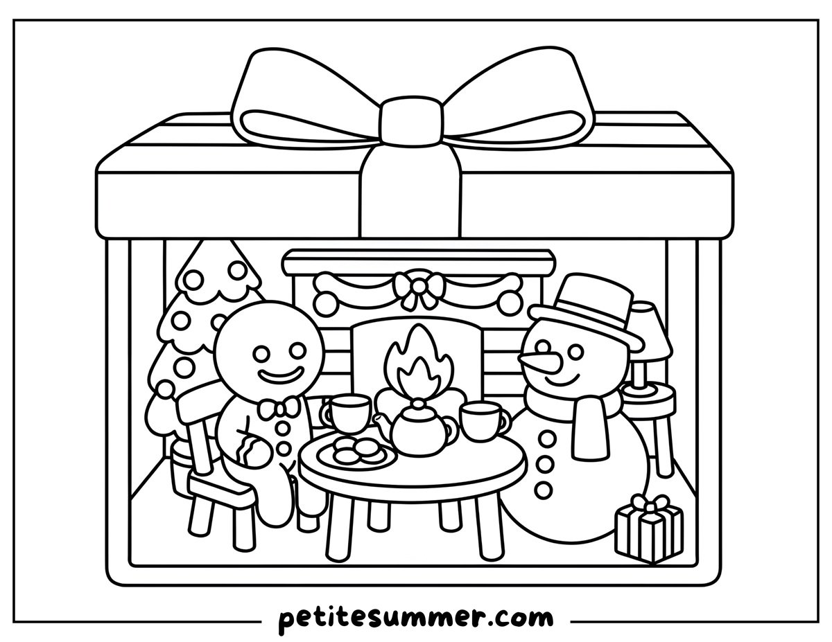 gingerbread man and snowman coloring page