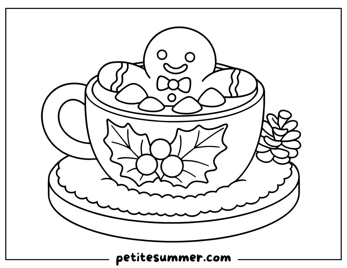 gingerbread man in a mug coloring page