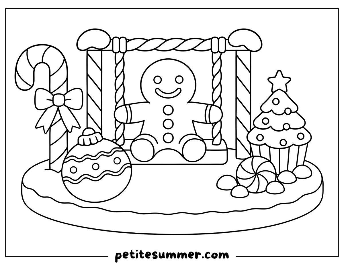 gingerbread man swing coloring page
