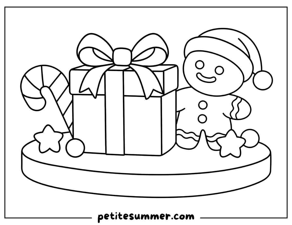 gingerbread man with santa hat coloring page