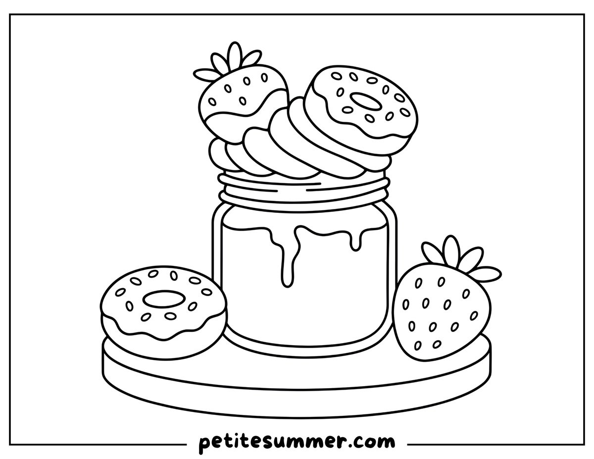 strawberry milkshake and donut coloring page